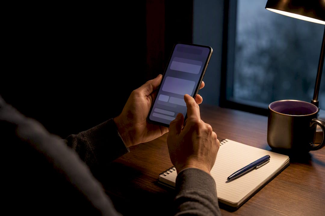 Hands verifying a digital crime tip