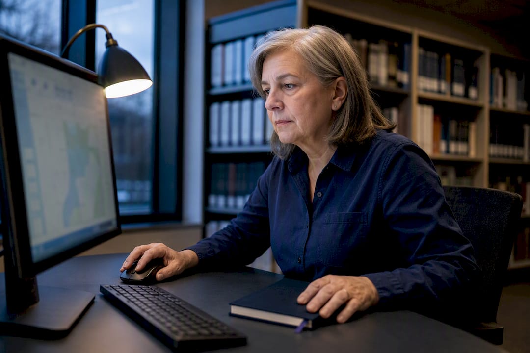 Researcher reviewing state-organized case records