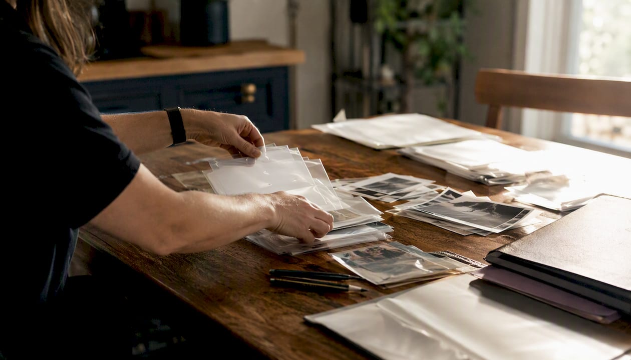 Volunteer hands sorting cold-case materials
