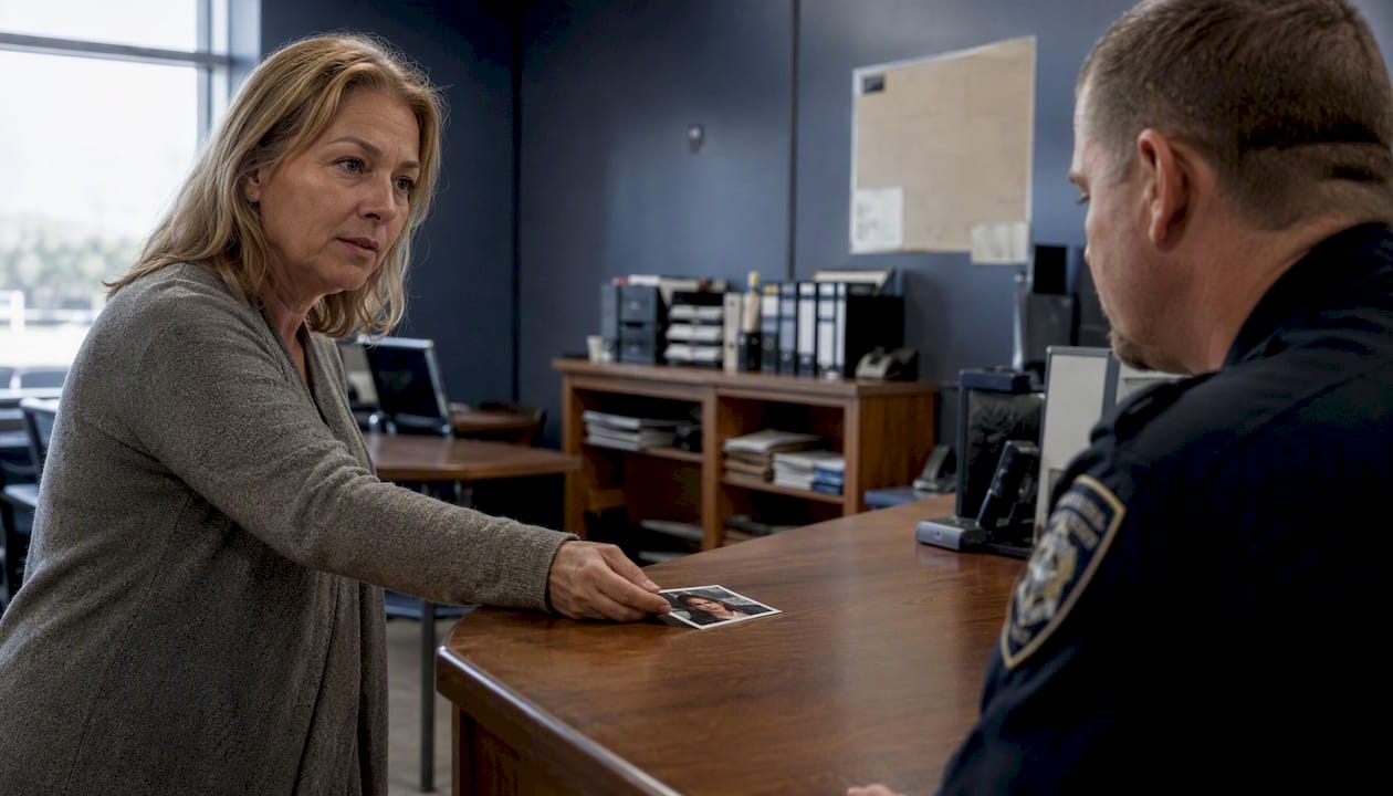 Family member submitting photo at police desk