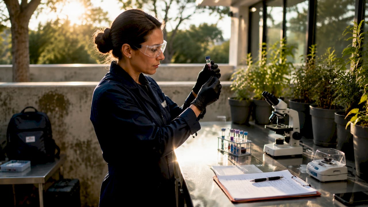 Forensic scientist examining DNA sample in crime lab
