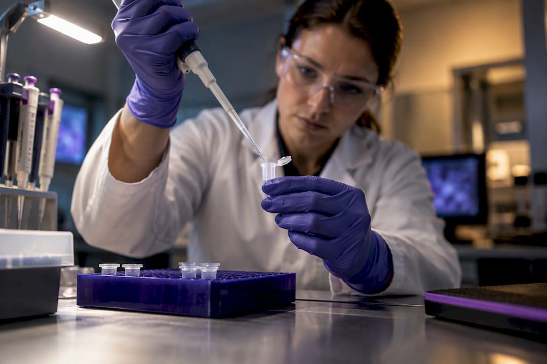Forensic technician examining a DNA evidence sample