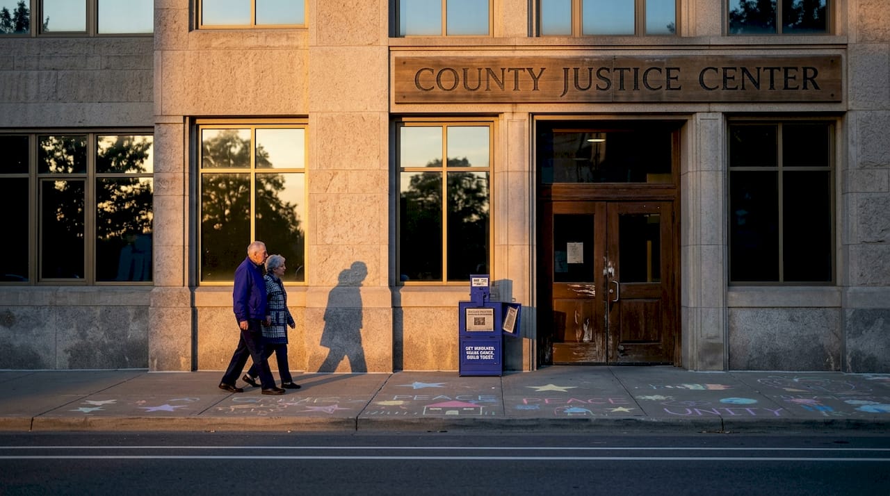 Courthouse exterior with local community members