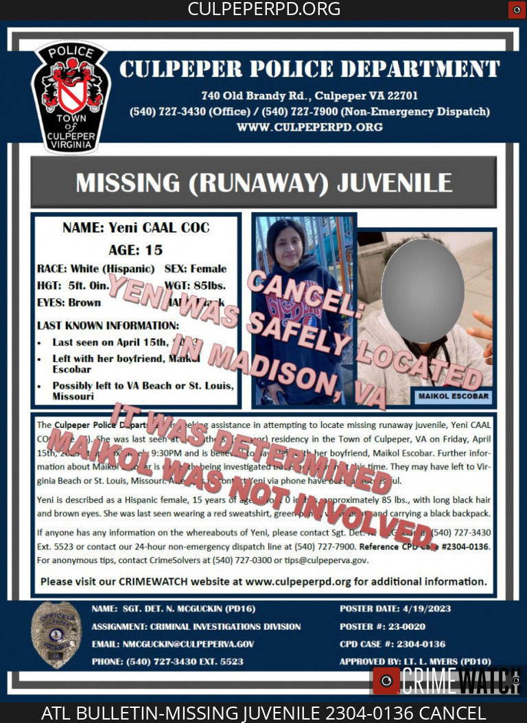 Yeni Caal Coc missing person case in Culpeper, Virginia