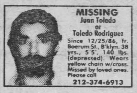 Juan Toledo missing person case in Brooklyn, New York