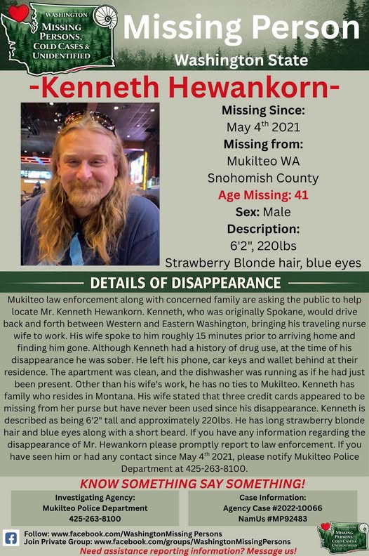 Kenneth Hewankorn missing person case in Mukilteo, Washington